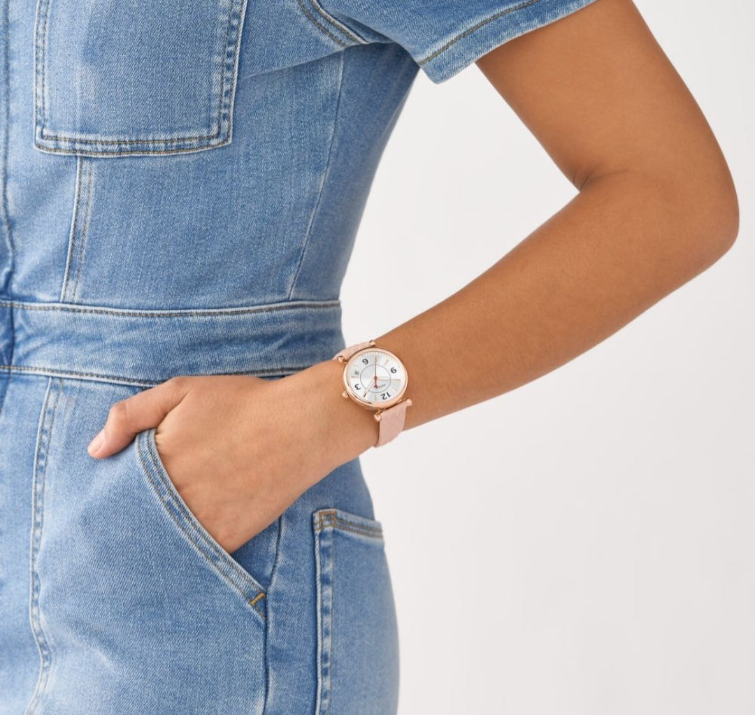 Fossil Women's Carlie Three-Hand Date Blush Leather Watch - ES5269