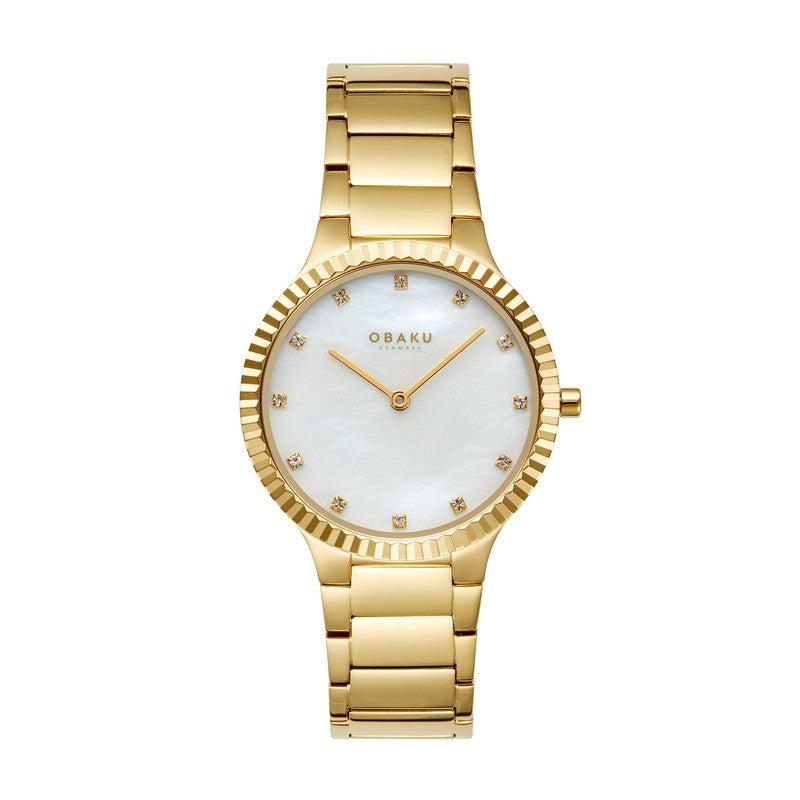 Obaku Linje Lille - Cider MOP Dial IP Gold Steel Ladies Watch V292LXGWSG