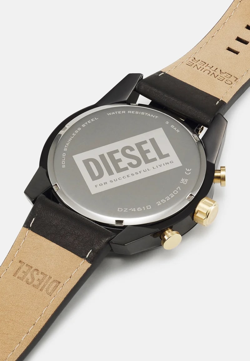 Diesel Split Chronograph Black Leather Watch - DZ4610