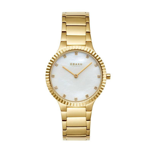 Obaku Linje Lille - Cider MOP Dial IP Gold Steel Ladies Watch V292LXGWSG