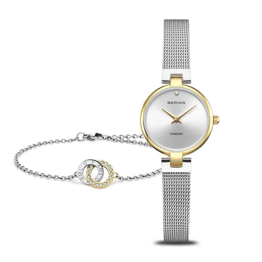 Bering Anniversary White Dial Rose Gold Mesh 24mm Women's Watch