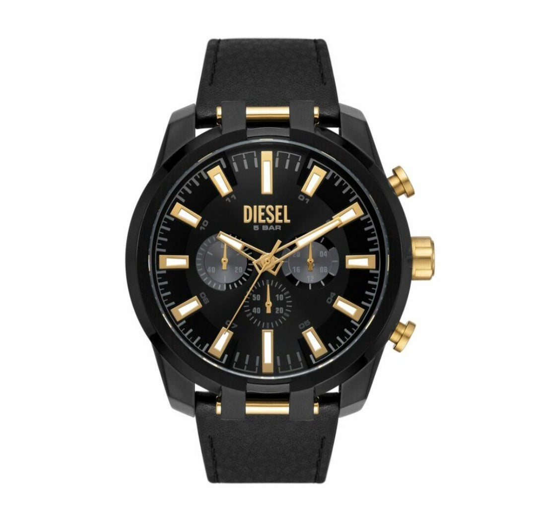 Diesel Split Chronograph Black Leather Watch - DZ4610