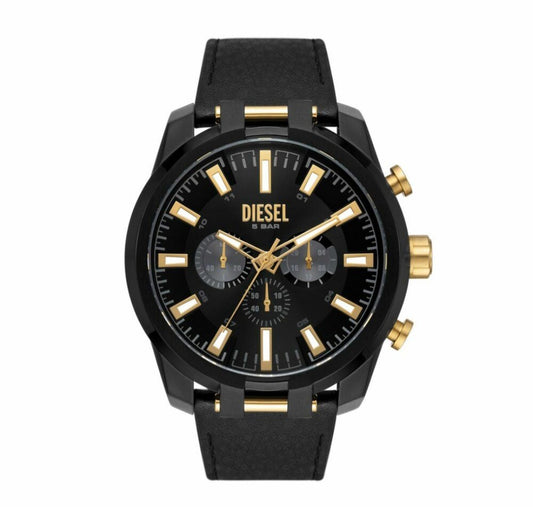 Diesel Split Chronograph Black Leather Watch - DZ4610