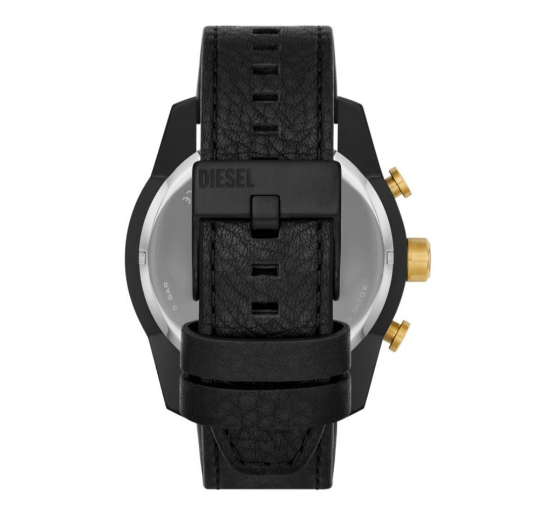 Diesel Split Chronograph Black Leather Watch - DZ4610