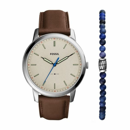 Fossil Men's Minimalist Three-Hand Brown Eco Leather Watch and Bracelet Set - FS5966SET